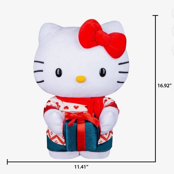 Hello Kitty Plush Holiday Greeter with Red Bow and Gift NEW - Picture 4 of 7